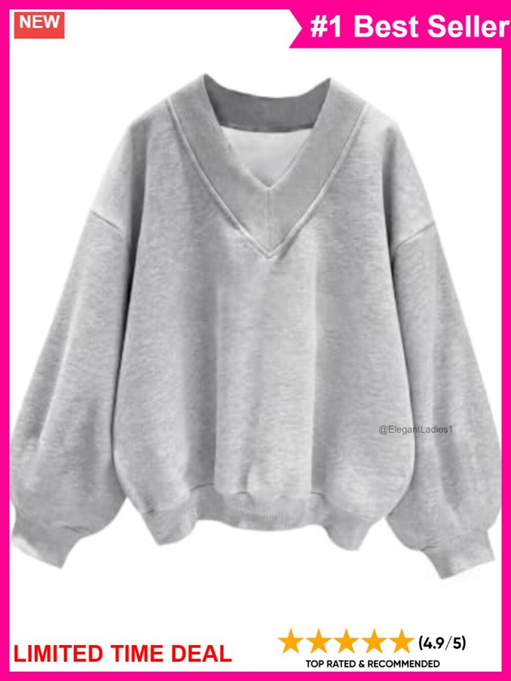 V Neck Oversized Fleece Sweatshirt Cotton Blend Long Sleeve Pullover